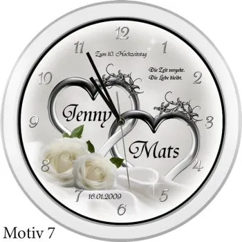 10 Jahre verheiratet - Weiße Hochzeitsuhr mit Namen